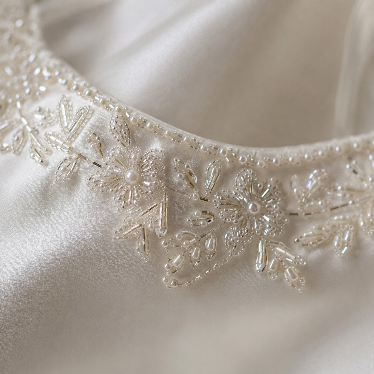 Beadwork detail on couture neckline