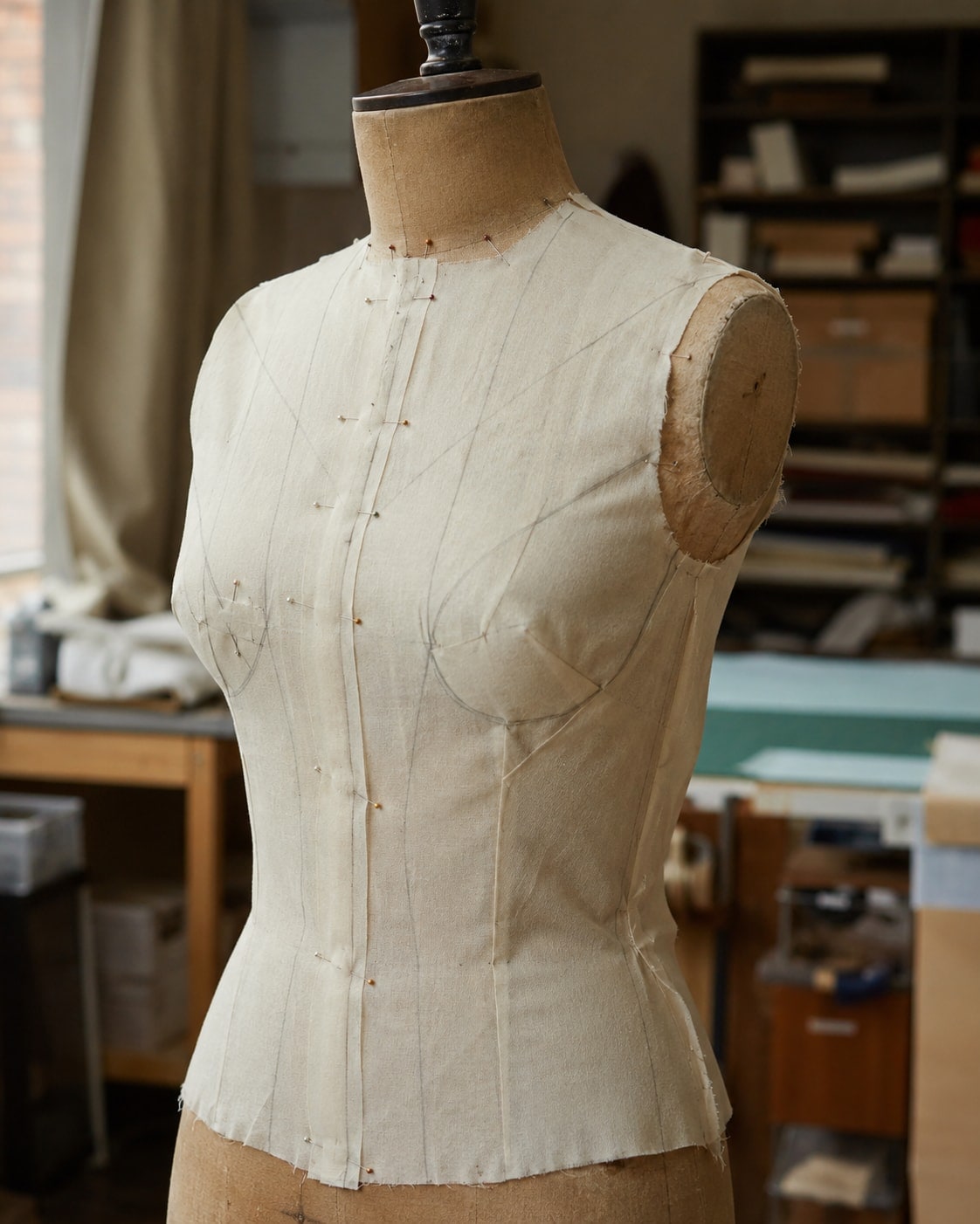 Calico toile on a tailor's bust