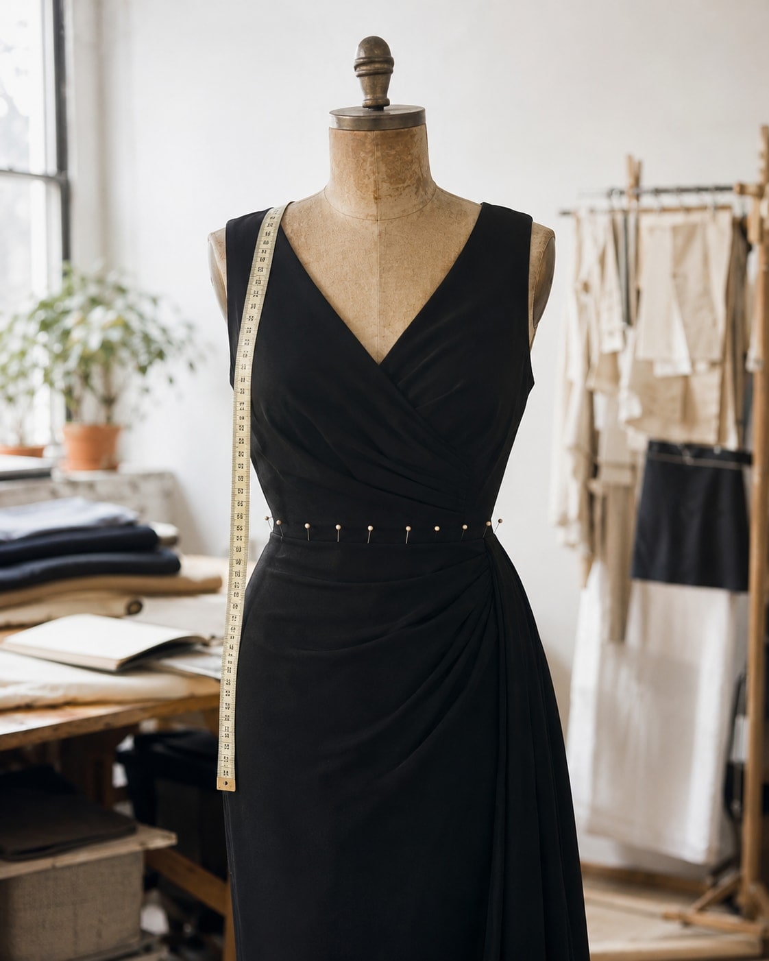 Cocktail dress with pinned waist adjustment